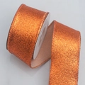 Sparkling orange glitter ribbon with wire edge on a roll for festive gift wrapping decor - 4cm / Orange