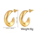 Matte gold finish oval C-shaped hoop earrings in minimalist heavy stainless steel style - Irregular C-Shape (MS-018) / Gold