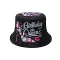Chapeau bob en coton noir avec imprimé Birthday Queen, couronne et bijoux - M (56-58cm) / Style B Birthday Queen Talons Bijoux (YFMZ414)