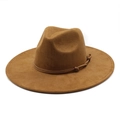Classic dark brown wide brim cowboy felt fedora hat with decorative string for men and women - M(56-59CM) / Khaki (Suede)