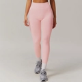 Leggings da yoga a vita alta senza cuciture rosa con fascia a coste e vestibilità slim - S / Rosa Pesca