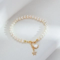 Elegante bracciale di perle in argento s925 con ciondoli a stella marina e conchiglia - Argento 925 / Perla Naturale 5-6mm