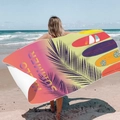 Quick-dry microfiber beach towel with Hello Summer print and colorful surfboards design - Dusk Surfing (Single-sided Print with PE Bag)