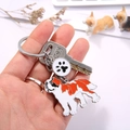 St. Bernard dog keychain with orange paw charm and metal key on silver keyring - Saint Bernard