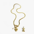 18K gold heart necklace with white freshwater pearl and Z letter pendant variant - Gold - Letter Z