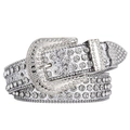Western style rhinestone studded belt with horseshoe buckle and metal tip on white background - 105cm / Silver Multi-tone