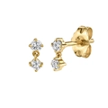 Boucles d'oreilles verticales avec oxydes de zirconium ronds et fini doré brillant - Style Vertical Double Diamant (LN1003)