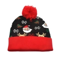 Detailed view of the Christmas knit hat featuring Santa Claus, elk, and snowflake patterns - M(54-58cm) / Black Mixed Holiday Pattern (15#)