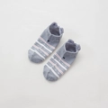 Detail of grey low-cut socks with 3D animal ears and striped patterns on white background - Grey Fox