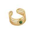 Golden woven band ring with round green malachite stone and adjustable open design - Wide Braided Round Malachite (4#)