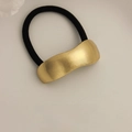 Minimalist golden wave alloy hair tie with textured finish and black elastic band - Fine Stripe Irregular Curved Gold