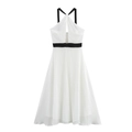 Elegant white halter neck maxi dress with black straps and a hollow-out back design - XS / White