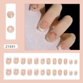 Faux ongles French roses avec bords dorés et strass en ensemble complet de 24 - Style De Colle Douce (Z1031)