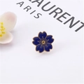 Dark blue enamel cherry blossom brooch with gold-plated trim and floral petal design - Sakura Blue (40210A)