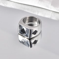 Silver stainless steel ring featuring Ace of Spades poker design and sharp reflections - US 12 / Ace of Spades (Black)