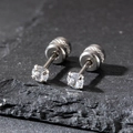Vista macro degli orecchini a lobo da 3mm in acciaio inossidabile con zircone tondo - 3mm / Argento