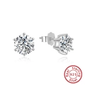 Classic 925 sterling silver stud earrings featuring round six-prong set cubic zirconia - Six-Prong Solitaire Studs SE335-P / Silver