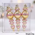 Trois ornements de Noël dorés avec paillettes roses dans une boîte transparente - Boule Sceptre (Lot de 3)