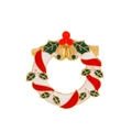 Broche couronne de Noël avec rubans rouges festifs et feuilles de houx vertes - Couronne de Noël (4871)