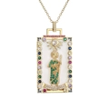 Gold tarot card pendant necklace with colorful zircon stones and sun pattern - White-Priest