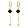 Orecchini a nappa dorati in acciaio inossidabile con elemento quadrato e ciondolo - Stile Cono Quadrato Geometrico Oro (MS-734 Gold)