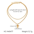 Specifiche dimensionali della collana dorata a due strati con croce e pietra occhio di tigre - Doppio Strato Pendente a Croce Catena Figaro (HC-N40477)