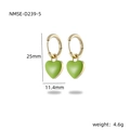 Grass green enamel heart charms on gold stainless steel hoop earrings with 25mm size - Grass Green Heart (NMSE-D239-5)