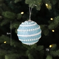 Pallina di Natale azzurra 8cm con glitter blu, pizzo bianco e decorazioni di perle - Palla Filettata Blu
