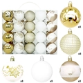 Weihnachtskugel-Set mit goldenen Spiegelflocken und champagnerfarbenen Herzen - 40er Pack / Gold Weiß