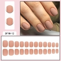 Detail of matte nude pink short round press-on nails set including 24 pieces in various sizes - Matte Cinnamon Pink (DFYM-12)