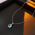 Silver stainless steel necklace featuring a square blue gemstone halo pendant - 48# Necklace - Silver - Square