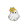 Broche fantôme en émail avec fleur jaune et strass en métal blanc poli - Fantôme avec Fleur sur la Tête (CZ2155-2)