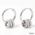 Elegant stainless steel hoop earrings featuring four charms with sparkling zircon pavé - Silver