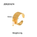 18K vergoldeter Edelstahlring, offen, mit weißem Perlenanhänger in Herzform - Gold Stern Perle Stil (JDR201674)