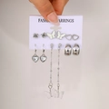 9-pair silver fashion earring set with butterfly and heart studs on white card - Silver Butterfly Heart Zircon Style (5721002HB)