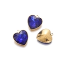 Detailed view of faceted dark blue heart pendants with gold-plated metal borders - Royal Blue Heart Pendant (13*15mm)