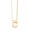 Golden box chain necklace with letter C pendant featuring sparkling rectangular zircon stones - Gold C