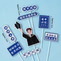 Blue graduation cake toppers set with cartoon graduate and motivational slogans - Inspired Writing Graduation Boy 10 Sets