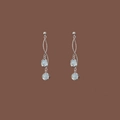 Detailed close-up of Korean style star moon earrings with elegant silver chains and opal beads - Tassel Artificial Cat Eye Stone Hoop
