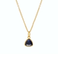 Golden stainless steel necklace with a blue triangular December birthstone pendant - September (Sapphire Blue)