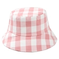 Detailansicht der rosa-weiß karierten Baumwoll-Fischerhut-Stoffstruktur und Nähte - M (56-58cm) / Rosa Weiß Karo