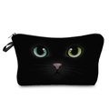 Portable black toiletry bag featuring black cat print with green and blue heterochromia eyes - Odd-eyed Black Cat Print