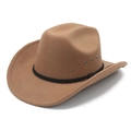 Detailansicht eines braunen Filzhutes im Western-Stil mit schwarzem Band und Metallösen - M (56-58cm) / Khaki