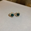 Exquisite gold C-shape earrings featuring deep green zircons and white pavé accents - 15# Silver Needle - Green (Round)