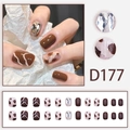 D177 Kunstnägel im Kuh-Design, Dunkelbraun und Creme mit Strasssteinen, 24-teilig - Dunkelkaffee Kuhmuster Strass (D177)