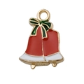 Christmas twin bells pendant with green bow and red enamel in gold plated finish - Red Christmas Bell