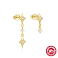 Golden S925 sterling silver star earrings with long tassels and sparkling cubic zirconia - Gold (Star Pendant)