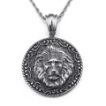 Collier avec pendentif tête de lion en relief couleur argent vintage et chaîne torsadée - Pendentif Médaillon Rond Tête de Lion(KP76839-BD)