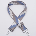 Adjustable woven replacement strap for bags in gray, blue and white with silver hooks - No. 322 / Silver