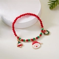 Bracciale natalizio di perline con ciondoli Babbo Natale e albero su supporto bianco - Perline Sfaccettate Rosse - Babbo Natale e Albero